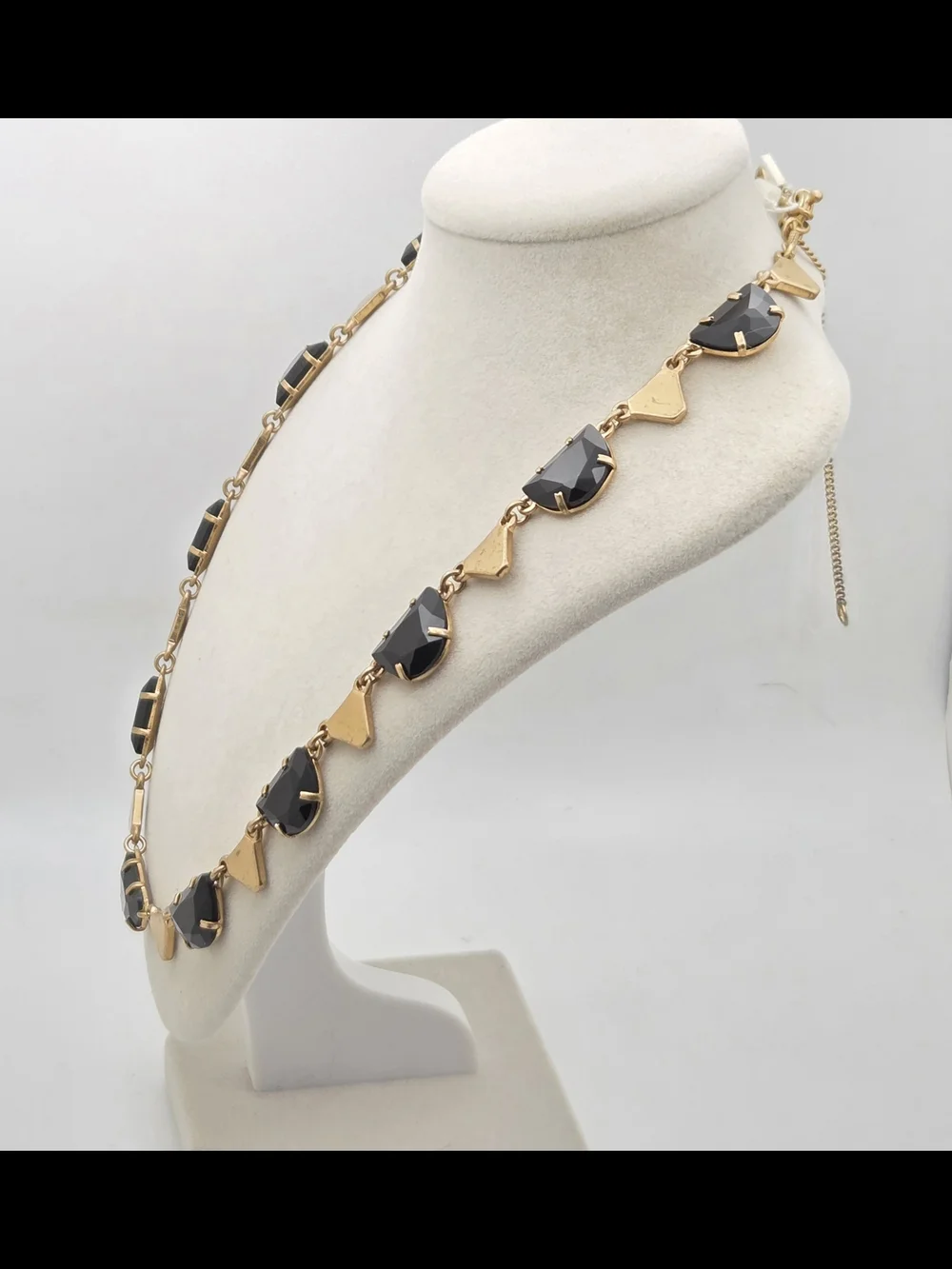 Madewell NWT Black Faceted Half-Moon Statement Necklace Gold Tone 19” - Picture 12 of 16